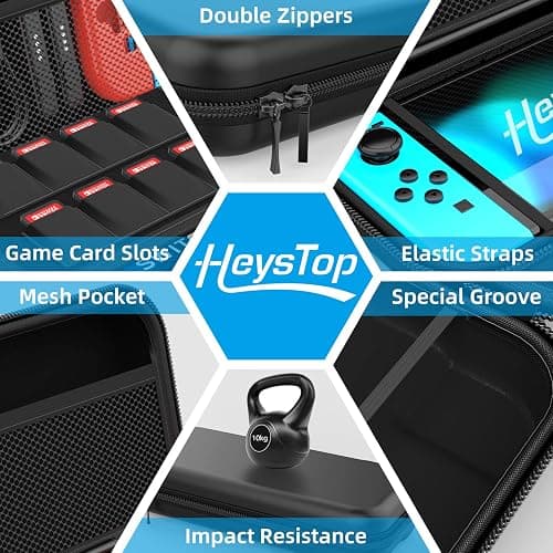 HEYSTOP Switch Case Compatible with Nintendo Switch, 9 in 1 Accessories kit with Carrying Case, Dockable Protective Case, HD Screen Protector and 6pcs Thumb Grips Caps thumbnail 3