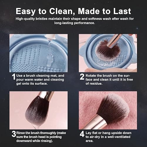HEDIVIA Black Makeup Brushes Set 14 Pcs Professional, Premium Synthetic Foundation Makeup Brush Concealer Powder Blush Eyeshadow Brushes with 2 Powder Puff & Dual-ended Mask Applicator.Gifts for Girls thumbnail 8
