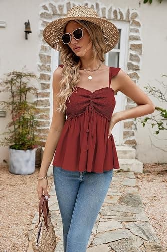 Poetsky Summer Beach Tanks for Women Sexy Going Out Tops Cute Peplum Babydoll Shirts thumbnail 2