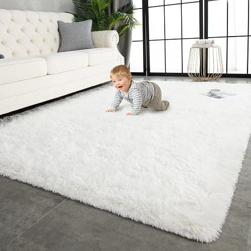 -9-    TWINNIS Super Soft Shaggy Rugs Fluffy Carpets 5x8 Feet, Indoor Modern Plush Area Rugs for Living Room Bedroom Kids Room Nursery Home Decor, Upgrade Anti-Skid Rectangular Fuzzy Rug, Cream White - Image 1