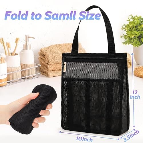 famichan Portable Mesh Shower Caddy, Gym Travel Camp Dorm Room Essentials for College Student Boy Girl, Bathroom Shower Bag - Black thumbnail 3