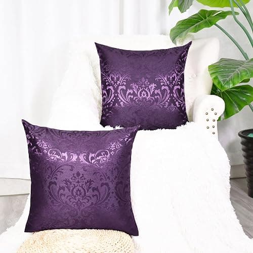 CaliTime Decorative Couch Throw Pillow Covers 16 X 16 Inches Deep Purple | Pack of 2, Vintage Damask Floral, Shining & Dull Contrast Cushion Cases for Sofa Bed Living Room Home thumbnail 6
