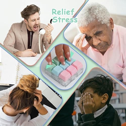 Keyboard Fidget Toy, Keyboard Fidget Keychain 9-in-1 Keyboard Decompression Button Finger Clicker Toys Stress Relief Fidget Gifts (3 Colors- Pink Blue Green) thumbnail 7