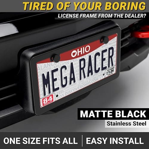 Premium Slim Matte Black License Plate Frame – 1 Piece, Rust-Free Stainless Steel & Rattle-Free, Street Legal, Universal with Screw Caps, Thin Edged Metal Front or Rear Car Tag Holder for Men & Women thumbnail 2