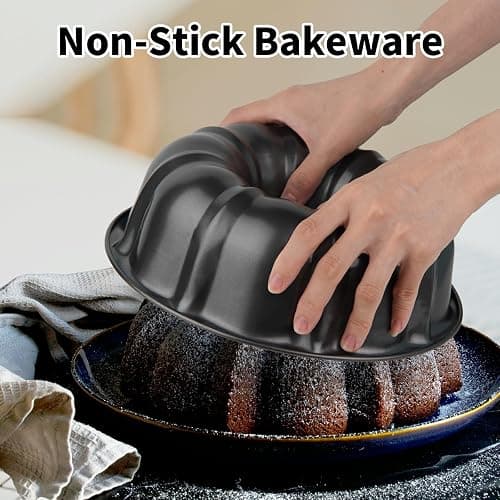 Novery 9.5" Non-stick Cake Pan, Heavy Duty Carbon Steel Fluted Tube Round Baking Pan,Buntz Pound Cake Pan Mold,Tube Bakeware,Baking Mold for Jello,Gelatin,Chocoflan,Flan thumbnail 6