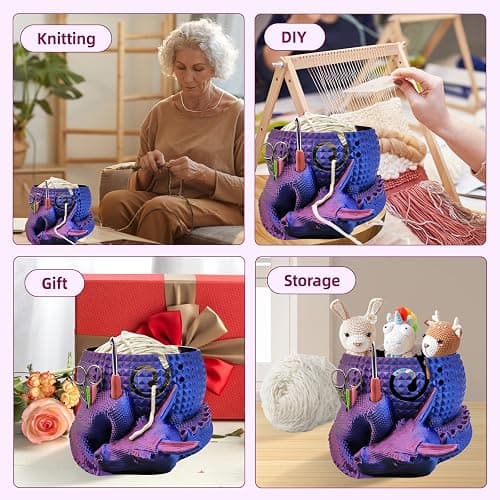 Fantasy Dragon and Egg Large Yarn Bowl for Crocheting Funny,Crochet Bowls for Yarn,Yarn Bowl for Knitting,Yarn Holder for Crocheting,Perfect Gifts for the Knitter,8.66inch×7.09inch×4.92inch(Purple) thumbnail 6