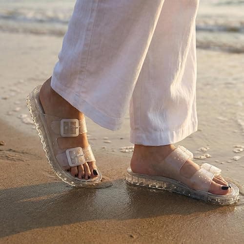 CUSHIONAIRE Pool Slides for Women Water Resistant Double Buckle Adjustable Slip-On Womens Sandals for Beach Shower Casual Wear thumbnail 8