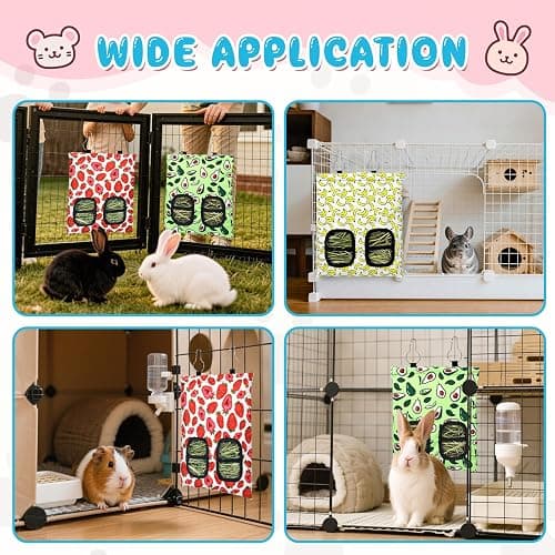 3 Pcs Rabbit Hay Feeder, 2-Hole Hanging Guinea Pig Hay Bags Washable Bunny Hay Bag for Rabbits, Chinchillas, Hamsters, Small Pets and Animals (11.8"×8.7") thumbnail 7