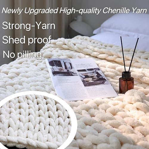 Maetoow Chenille Chunky Knit Throw Blanket,Handmade Home Decor,40×50,Cream | Handmade Warm & Cozy Blanket Couch, Home Decor, Soft Breathable Fleece Banket, Christmas Thick and Giant Yarn Throws thumbnail 3