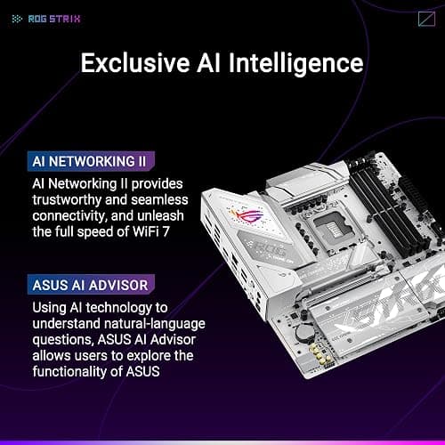 ASUS ROG Strix B860-G Gaming WiFi mATX motherboard, Advanced AI PC-ready, 14+1+2+1 power stages, DDR5 slots, PCIe 5.0, four M.2 slots, WiFi 7, AI Networking II, Aura Sync RGB lighting. thumbnail 2