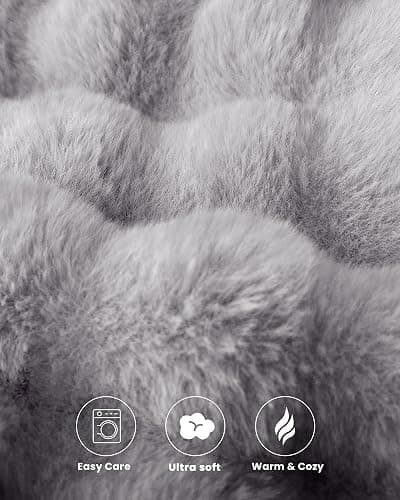 blunique Ultra Soft Cozy Faux Fur Throw Blanket, Fuzzy Plush Thick Bubble Blanket, Oversize Luxury Fluffy Blanket for Couch, Bed, and Living Room, 50x60 Inches, Light Grey thumbnail 6