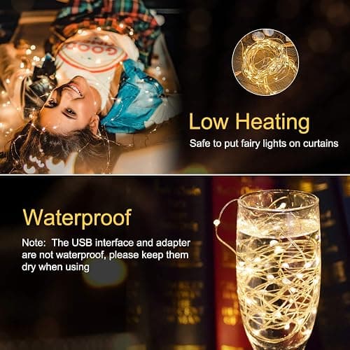 Curtain Lights, 300 LED Dimmable Fairy Lights with Remote and Timer, 8 Modes, USB Powered String Lights for Room Wall Party Xmas Indoor Decor, Warm White, 2 Pack - Warm White - 2 Pack thumbnail 3