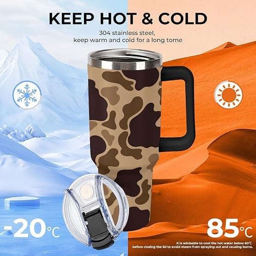 JOJOART Large Capacity Car Cup 40 Oz Duck Vintage Camouflage Stainless Steel Travel Tumbler Coffee Mug Insulated Bottles Tumbler with Lid And Straw Leak-Proof thumbnail 5