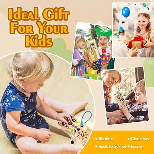 Hoarosall Montessori Wooden Busy Board with 8 LED Light switches, Sensory Toys Light Switch Travel Toys for 1+ Year Old Baby and Toddler thumbnail 6