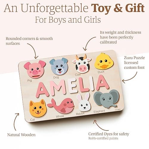 Zuzu Puzzle Personalized Name Puzzle for Toddlers 1-3 | Safari, Farm & 12 Themes | Loved by Parents | Handmade Wooden Montessori Toy | Made to Order | Perfect Personalized 1st Birthday Gift  thumbnail 5