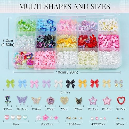 Skriist 1500PCs Multicolor 3D Nail Charms Set for Acrylic Nails Design DIY Decoration, Assorted Heart Star Rose Butterfly Cute Nail Jewels Nail Art Rhinestones with Pickup Tool thumbnail 2
