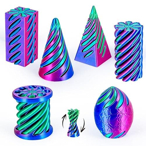 dikale 6 Packs Spiral Cone 3D Printed Fidget Toy Set, Flexible Impossible Cone Pyramid Passthrough Toys for Stress Relief, Desk Deco Relaxing for Kids Adults, Rose Red + Dark Blue & Dark Blue + Green - Image 1