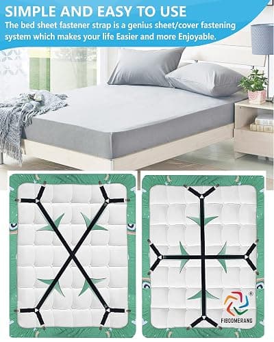 FIBOOMERANG Bed Sheet Straps - Crisscross Fitted Sheet Clips and Sheet Holder Elastic Bands Bedsheet Fasten Suspenders Grippers, 2Pcs/Set Black - Black - All sizes thumbnail 2