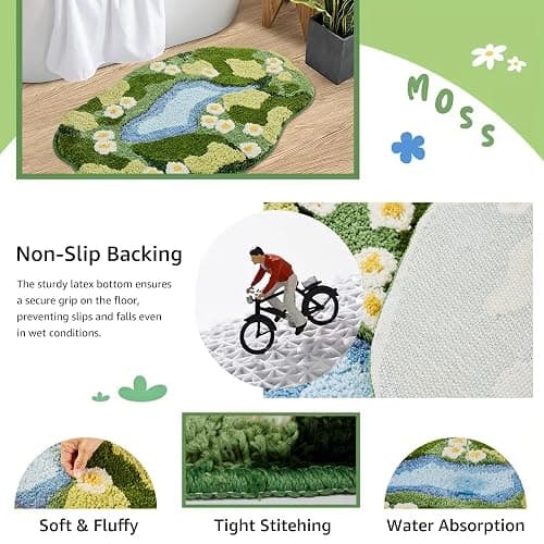 Sisher Moss Bath Mat,Cute Green Bathroom Rug Thick Bathroom Rugs Runner Rug Long Absorbent Non Slip Microfiber Rugs for Shower Floor, Sink, Bedroom, Home Accessories Decor, Moss Green 31"×21" thumbnail 6