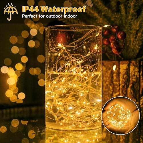 Ollny Fairy Lights Battery Operated - 10m 100 LEDs Christmas String Light for Bedroom, Waterproof Micro Cooper Wire Light for Indoor/Outdoor/Outside/Bottle/Tree Decorations (Warm White) thumbnail 4