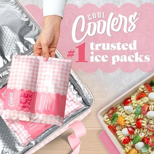 Cool Coolers by Fit & Fresh Reusable Ice Packs for Coolers – Large Long-Lasting Freezer Packs, Puncture Resistant BPA-Free Gel Ice Packs for Coolers, Lunch Boxes, Camping & Picnic, 2PK, Pink Gingham thumbnail 3