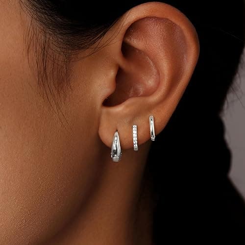 Poxtex Small Sterling Silver Huggie Hoop Earrings Set for Women, Hypoallergenic 14K Gold Plated Hoops Stacks for Multiple Piercings, Dainty Cute Mini Lightweight Cartilage Studs Trendy Jewelry Gift thumbnail 9