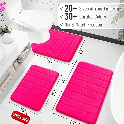 OLANLY Memory Foam Bath Mat 30x20, Super Soft and Absorbent Bathroom Rugs | Hot Pink, Quick Dry Bath Rug, Machine Washable Shower Floor Mats, Bathmat Carpet for Bathroom Floor, Tub and Shower thumbnail 2
