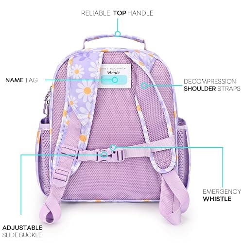 mibasies Toddler Backpack for Girls 2-4: Preschool Kindergarten Backpack - Cute Kids Backpacks for Girls - Daisy Purple thumbnail 2
