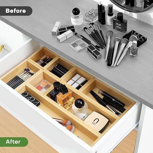 Bamboo Drawer Organizer Set, 9 PCS Multi-Use Individual Wood Storage Organizers, Junk Drawer Divider and Storage Trays Containers for Kitchen, Bathroom, Office Desk, Makeup, Jewelry, Utensils thumbnail 6