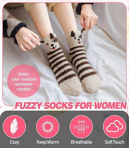 DYW Fuzzy Socks for Women Soft Cozy Fluffy Winter Warm Slipper Socks Home Sleeping Animal Socks thumbnail 5