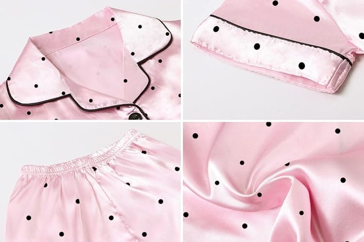 Umeyda Women & Girls Pajamas Set, 2 Piece PJS Satin Silk Sleepwear Button-Down Top with Shorts for Mom Kids Gifts thumbnail 7