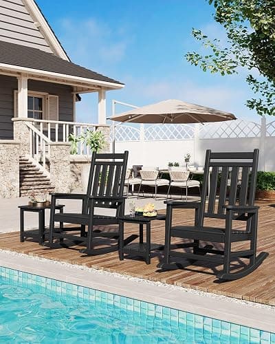 Garvee HDPE Rocking Chair Outdoor Set of 2 with Side Table - Poly High Back Porch Rocker Chairs for Adults - All Weather Resistant Furniture for Patio Front Porch - Black thumbnail 7