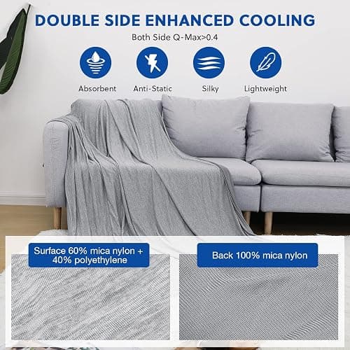 HOMFINE Cooling Blankets for Hot Sleepers - Summer Blanket Thin Lightweight Breathable Soft Double Side Enhanced Cooling for Bed Couch Sofa, Keep Cool for Night Sweats (Grey, 60 x 80 inches) thumbnail 3