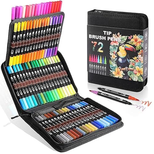TOSHARE Double Brush Marker Pens, 72 Colors Art Markers Set with Fine Tip and Brush Tip for Kids Adult Coloring Book Hand Lettering Calligraphy Drawing Art Supplies Kit - 72 Colors