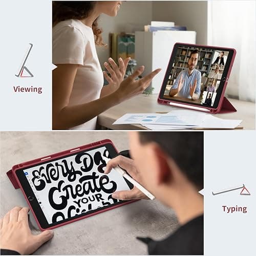 CACOE Cover Custodia Compatibile con iPad 9a Generazione 2021/iPad 8a Gen 2020/iPad 7a Gen 2019, Leggero Cover Protettivo Supporto con Pencil Holder per iPad 10.2 Auto Sveglia Sonno, Claretto thumbnail 6