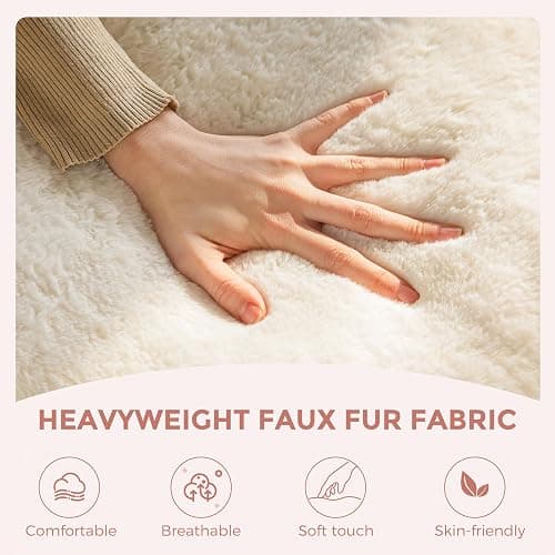 MAXYOYO Bean Bag Chair, Comfy Pebble Shaped Single Bean Bag Sofa for Adults, Stuffed Floor Sofa with Supportive Backrest & Armrests, Modern Faux Fur Accent Chair for Living Room & Bedroom, Beige - Standard - Beige thumbnail 8