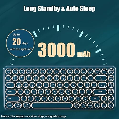 TISHLED Typewriter Keyboard Wireless 2.4GHz/Bluetooth/USB-C Wired Mechanical Gaming Keyboard Warm White LED Backlit 84-Key NKRO Hot Swappable Green Switches Retro Round Keycaps for Multi-Device thumbnail 6