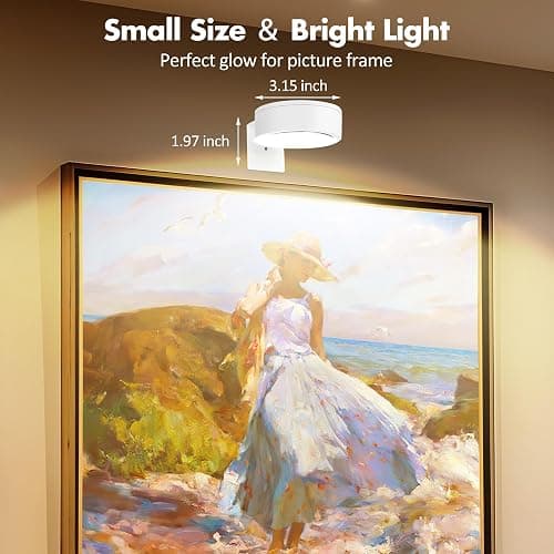 3Pcs Picture Light Battery Operated, Wireless Led Painting Light with Remote Dimmable and Timer, 3 Lighting Modes Art Display Light for Picture Frame Artworking Portrait, Wall Decorative Puck Lights thumbnail 5