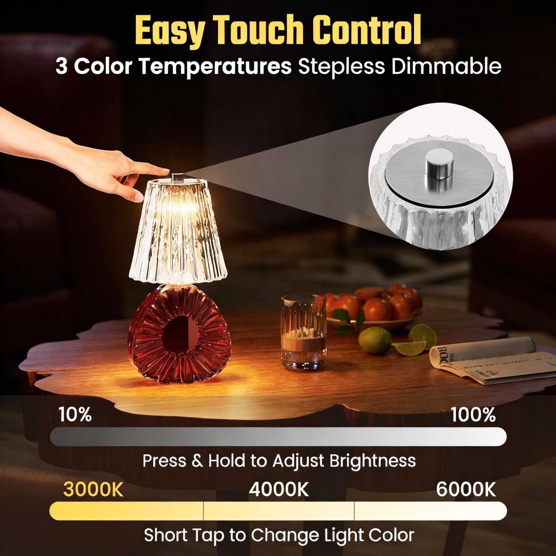JOLLYTOPIA Wireless Bottle Lamp Shade Rechargeable 3 Color Touch Control Dimming for Liquor Bottles thumbnail 3