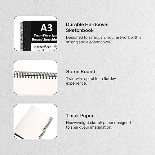 PINNORA Creative A3 Sketchbook (100GSM) - Black Hardcover Sketch Book with Thick Cartridge Paper | Twin-Wire Spiral Bound Sketch Pad, A3 Drawing Pad for Sketching - Art Book for All Ages (50 Pages) thumbnail 2