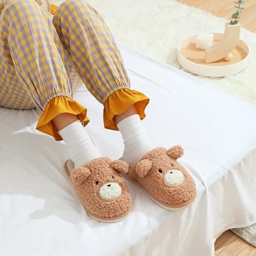 Jbciuds Bear Slippers for Women - Cute Fluffy Memory Foam House Shoes - Warm Plush Anti-Slip Animal Slippers for Indoor & Outdoor thumbnail 6