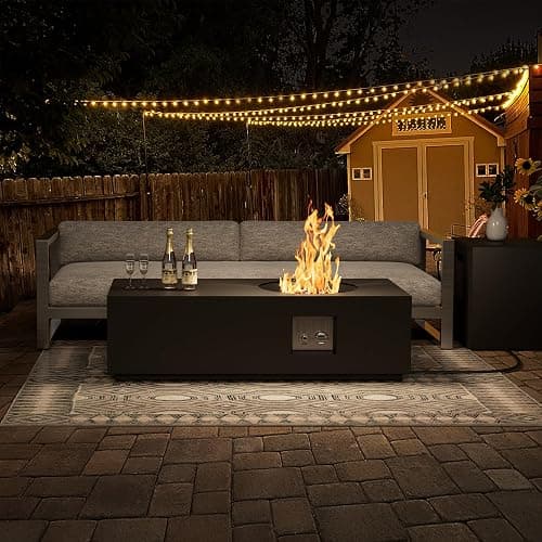 SUNPEAK 48" Rectangular Propane Firepit with Round Burner – 50,000 BTU Fire Pit Table with Lid, Rocks, Cover and Tank Storage – Outdoor Modern Fireplace for Deck or Patio (Black, 48" Standard) thumbnail 3