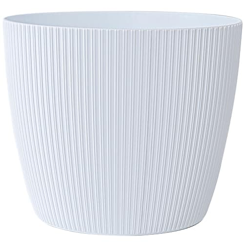 KONZEPT Blumentopf groß, weiß, gerillte Struktur 26cm, Übertöpfe für Zimmerpflanzen aus Kunststoff ideal für Wohnzimmer, Küche und Balkon - Image 1