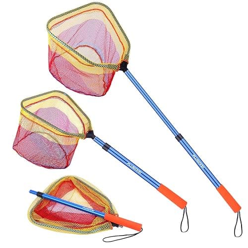 PLUSINNO Kids Fishing Net, Telescopic Lightweight Landing Net with Aluminum Pole Handle and Nylon Mesh, Catch and Release Butterfly Net for Kids Youth Outdoor - Image 1