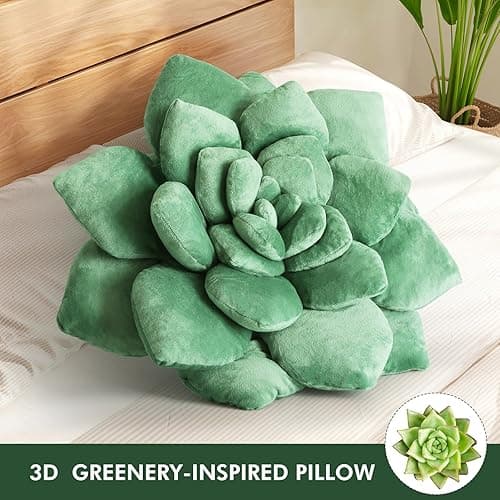 OtGalk 3D Greenery-Inspired Shaped Pillow - 17.8'' Flower Pillow, Plant Cushion for Bedroom, Home Decor - Soft Plush Decorative Throw Pillow, Unique Green Plant-Shaped Design thumbnail 4