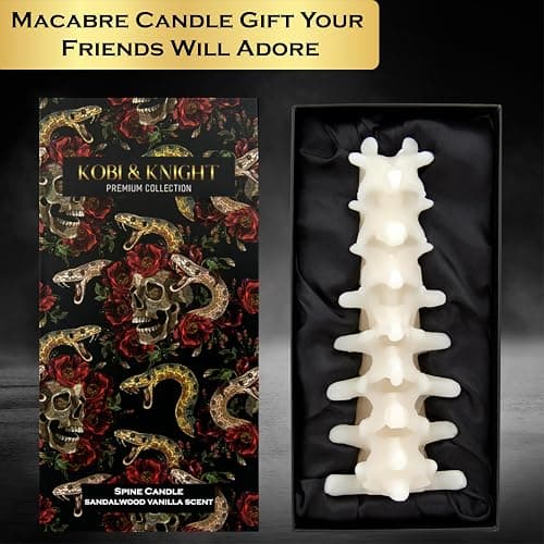 Kobi & Knight Spine Candle - Sandalwood Vanilla Scented Creepy Candles for Gothic Decor Gift - Ivory Spooky Vertebra Candle - Goth Decoration for Halloween thumbnail 5
