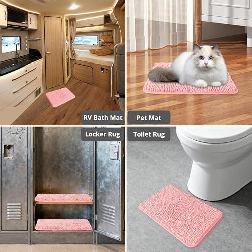 PureSwan Small Bathroom Rug 12"x18" – Washable and Absorbent Bath Mat, Non Slip, Thick Soft Chenille Bath Rugs for Bathroom, Shower, Sink, Dog mat(Pink) thumbnail 7