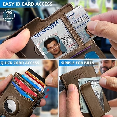 miyozi Airtag Wallet for Men,with Money Clip 10 Cards Metal Case Smart Slim Pop Up Credit Card Holder Flip with Magnetic Closure RFID Blocking wallet with Gift Box thumbnail 5