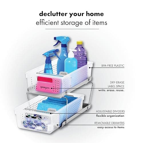 madesmart 2 Tier Bath Organizer, Undersink Storage with Sliding Drawers, for Cleaning Supplies, Pantry, Sponges, Bottles & Kitchen Essentials, Adjustable Dividers & Pull Out Sliding Baskets, Frost thumbnail 4