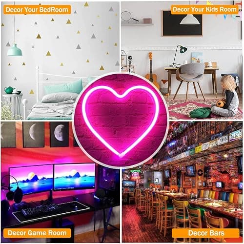 VIFULIN Neon Heart Lights - Pink LED Heart Lamp, Decorations for Home, Hanging Gifts, USB/Battery Operated for Bedroom, Living Room thumbnail 6